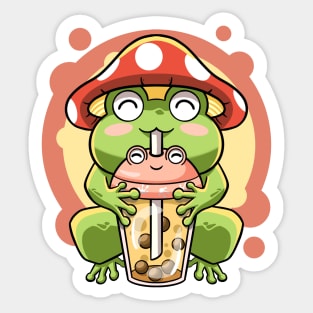 Kawaii Boba Tea Bubbles Frog Mushroom Hat Cute Cottagecore Sticker